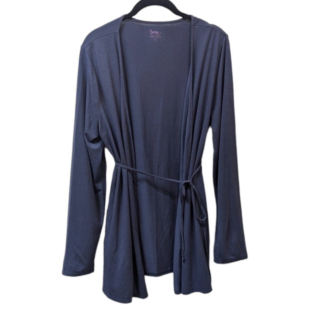 Bump in the Night Soft Blue Tie Front Maternity/Nursing Robe (L)
